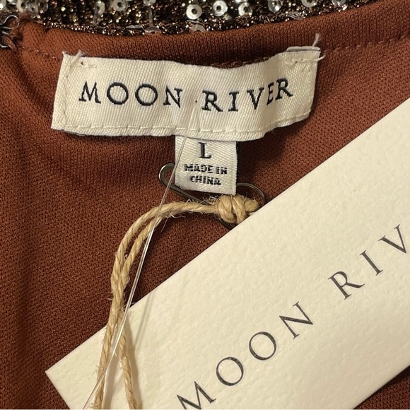 MOON RIVER by ANTHROPOLOGIE Sequin Babydoll Mini Dress in Brown - Picture 8 of 10